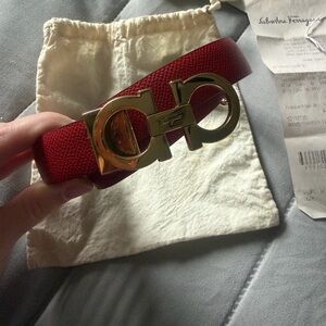 Salvatore Ferragamo red black reversible Belt with Gold-Tone Buckle
